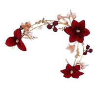 Generic Red Bridal Hair Pieces Wedding Headband with Alloy Flower Design, Secure Fit and Not Easy to Deform, Classic Romantic Style for Brides at Weddings and Parties