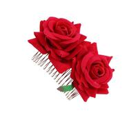 Generic Red Floral Hair Comb Fabric and Metal Material, Easy to Use Elegant Rose Hair Accessory for Women, for Wedding and Tropical Theme Party