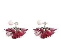 Generic Red Flower Dangle Earrings For Women, Handcrafted Lightweight Cotton Petals With 925 Silver