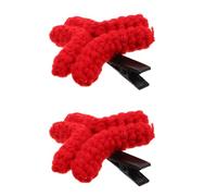 Generic Red Hand-Knitted Angry Hairclip Pair for Women, Cartoon Crochet Bangs Barrette, Small Fun Hair Styling Accessory for Events and Daily Wear