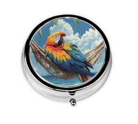 Generic Red Parrot Bird Print Round Pill Box-3 Compartment Small Pill Case for Purse & Pocket Mini Metal Pill Holder Travel Pill Container