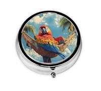 Generic Red Parrot Bird Print Round Pill Box-3 Compartment Small Pill Case for Purse & Pocket Mini Metal Pill Holder Travel Pill Container