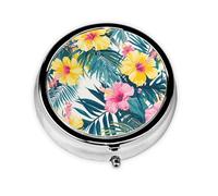 Generic Red Yellow Flower Print Round Pill Box-3 Compartment Small Pill Case for Purse & Pocket Mini Metal Pill Holder Travel Pill Container