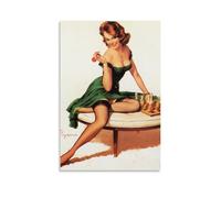 Generic Redhead Girl Chess Art Print by Gil Elvgren, 16x24 inch Canvas Wall Art, Perfect for Living Room, Bedroom, Office, etc.