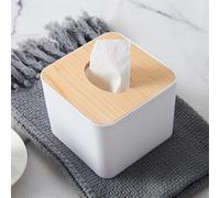 Generic Removable Paper Dispenser Wood Tissue Box Holder Kitchen Table Centerpiece Organizer White Rectangle Modern Style for Restaurant 8.26" Wood (Type 2 Square)