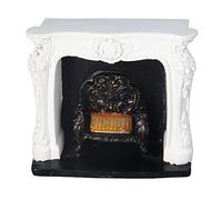 Generic Resin Dollhouse Fireplace Miniature LED Fireplace Rococo Style White Battery Powered with Realistic Flame for 112 Dollhouse Decoration