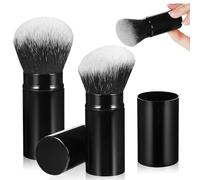 Generic Retractable Makeup Brush Set 2pcs - Powder Brush 30mm Diameter Angled Round Head with Caps, Portable Travel Face Blush and Foundation Applicator Tools