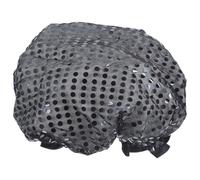 Generic Reusable Waterproof Sequin Shower Cap Large Double-layer Peva Bathing Hat Hair Protector for Women Black Bath Use