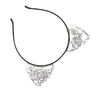 Generic Reversible Sequin Cat Ears Hair Hoop for Women's Party Decoration Premium Iron Kitty Headband 2 X 2.4in for Halloween (Silver)