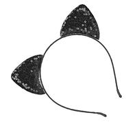 Generic Reversible Sequin Cat Ears Hair Hoop for Women's Party Decoration Premium Iron Kitty Headband 2 X 2.4in for Halloween (Black)