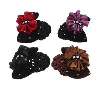 Generic Rhinestone Bowknot Hairnet Mesh Bun Cover Clips in Purple, Black, Coffee, and Red with Elastic Softness for Nurses on Duty 4Pcs Women Hair Accessories