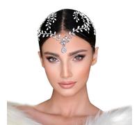 Generic Rhinestone Wedding Forehead Headband Women Headdress Water Drop Bridal Head Tiara Bride Head Piece with Combs