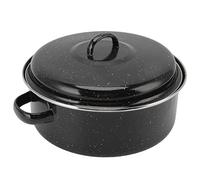 Generic Roasting Pan Black Enamel Speckled Finish Non Stick BBQ Pot with Lid for Sweet Potatoes Roasted, 38.4-40.8oz (Iron Cover 26cm)