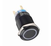 Generic Robust LED Latch Button Switch 19mm for Automation Control Panels, Self-Locking Black Metal Push Button, 12-24V (blue)
