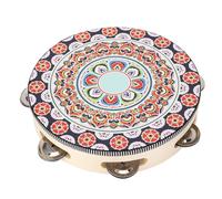 Generic Robust Wood Tambourine with Crisp Bells Hand Held Educational Instrument for Family Fun Adults Children Beechwood 8 Inch (Red Flower)