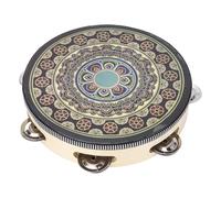Generic Robust Wood Tambourine with Crisp Bells Hand Held Educational Instrument for Family Fun Adults Children Beechwood 8 Inch (Black Flower)