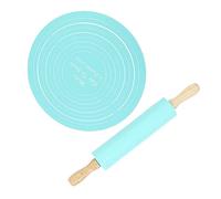 Generic Rolling Pin Pastry Baking Mat Kit, High Temperature Resistant Silicone Rolling Pin Set with Kneading Pad, Non-Stick Pot, Easy to, Exquisite Design for Kitchen, School Use, Beech Material