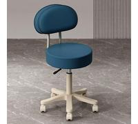 Generic Rolling Stool with Back Support, Adjustable Height Barber Stool, 17"-21", Blue, Ergonomic, Swivel, PU Leather Seat, Salon, Home