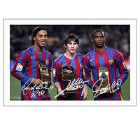 Generic Ronaldinho, Lionel Messi & Samuel Eto'o Signed 12x8 Inch Photo Print With Pre Printed Signature Barcelona Soccer Autograph Gift