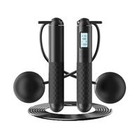 Generic Ropeless Skipping Rope, Adjustable Digital Counting Jump Rope, Gravity Ball Skipping, Weighted Jump Rope for Exercise, Boxing and Fitness (Black)