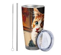 Generic Rose tumbler Set Of 1 Cute Funny Cat Bow Clothes Flower Plant Artistic Pretty yellow red Metal Insulated Can Cooler Shatterproof Office Outdoor Club Dorm Double Wall Stemless 20 Ounce
