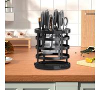 Generic Rotating Knife Block, Black Carbon Steel, 360-Degree Universal Kitchen Utensil Holder, 9.37x7.87 Inches, Ventilated Design (black, 9.37X7.87in)