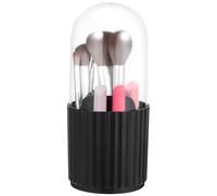 Generic Rotating Makeup Brush Holder Organizer and Cover with Divided Compartments Plastic Cosmetic Storage Box for Easy Access and Elegant Vanity or Bathroom Use