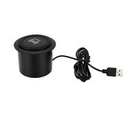Generic Round Embedded Wireless, 15W Fast Charging Station with Dual USB Ports Up Design for Home Office Restaurant Bar (T9 Black)