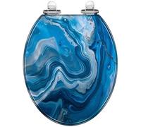 Generic Round Resin Toilet Seat with Cover for Bathroom | Marbled blue abstract golden sequins liquid marble, Quietly close, Quick release hinges, Easy to install, Style 6