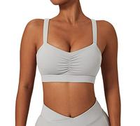 Generic Ruched Front Sports Bh, Soft U-Cours Breathe Cross Back Running Bh Spaghetti Strap High Impact Elastic for Women (14/XL)