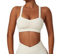 Generic Ruched Front Sports Bh, Soft U-Cours Breathe Cross Back Running Bh Spaghetti Strap High Impact Elastic for Women (14/XL)