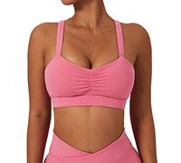 Generic Ruched Front Sports Bh, Soft U-Cours Breathe Cross Back Running Bh Spaghetti Strap High Impact Elastic for Women (14/XL)
