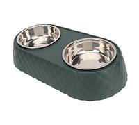 Generic Rust Resistant Double Pet Feeding Bowls with Non Slip Mats Safe Holder for Small to Medium Sized Dogs and Cats (Dark Green)