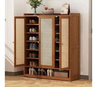 Generic Rustic Brown Rattan & Oak Shoe Cabinet, 35.4"W x 12.6"D x 42.1"H, Entryway, 2-4 Doors, Adjustable Shelves