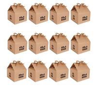 Generic Rustic House Style Gift Boxes 12 PCS, Cowhide Color, 12.5 cm x 8 cm, House-Shaped, Food Grade Paper, Gift Items, Baked Goods, Chocolates, Small Presents