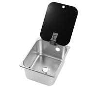 Generic RV Kitchen Sink, 304 Stainless Steel Drop in Kitchen Sink with Tempered Glass Cover, 300x240x150mm Single Bowl 40mm Drain for Van Yacht Boat Galley