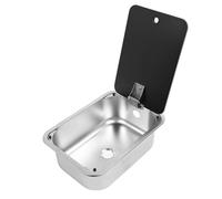 Generic RV Single Bowl Bar Sink 15 X 11 X 5.4in Stainless Steel with Folding Glass Lid, Efficient Drainage, for Caravan Boat Kitchen