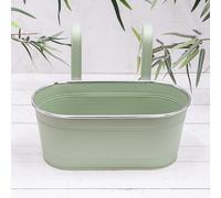 Generic Sage Green Metal Trough Hanging Planter Balcony Wall Garden Fence Flower Plant Pot