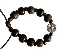Generic Saint Benedict Pearl Bracelet, Cross Bracelet, Protection Bracelet, Catholic Jewelry, Women's Gift, Adjustable, Brown, light brown