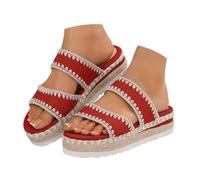 generic sandals for women thick and flat sole for women, enhancing the silhouette. model modern and casual open toe single flange openwork wedge sandals women summer espadrille, red, 6.5 UK