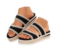 generic sandals for women thick and flat sole for women, enhancing the silhouette. model modern and casual open toe single flange openwork wedge sandals women summer espadrille, Black, 8.5 UK
