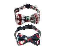 Generic Santa Claus Pet Collars White Polyester Material 2pcs with Bow Tie Festive and Cute Design, for Christmas Daily Use for Cats and Dogs