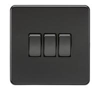 Generic Screwless 10A 3G 2-Way Switch - Matt Black With Black Rockers