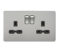 Generic Screwless 13A 2G Dp Switched Socket - Brushed Chrome With Black Insert