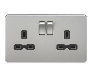 Generic Screwless 13A 2G Dp Switched Socket - Brushed Chrome With Black Insert