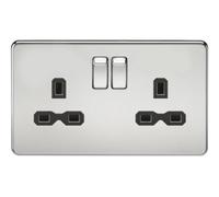 Generic Screwless 13A 2G Dp Switched Socket - Polished Chrome With Black Insert