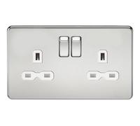 Generic Screwless 13A 2G Dp Switched Socket - Polished Chrome With White Insert