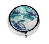 Generic Sea Turtle Print Round Pill Box-3 Compartment Small Pill Case for Purse & Pocket Mini Metal Pill Holder Travel Pill Container