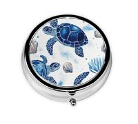Generic Sea Turtle Print Round Pill Box-3 Compartment Small Pill Case for Purse & Pocket Mini Metal Pill Holder Travel Pill Container