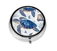 Generic Sea Turtle Print Round Pill Box-3 Compartment Small Pill Case for Purse & Pocket Mini Metal Pill Holder Travel Pill Container